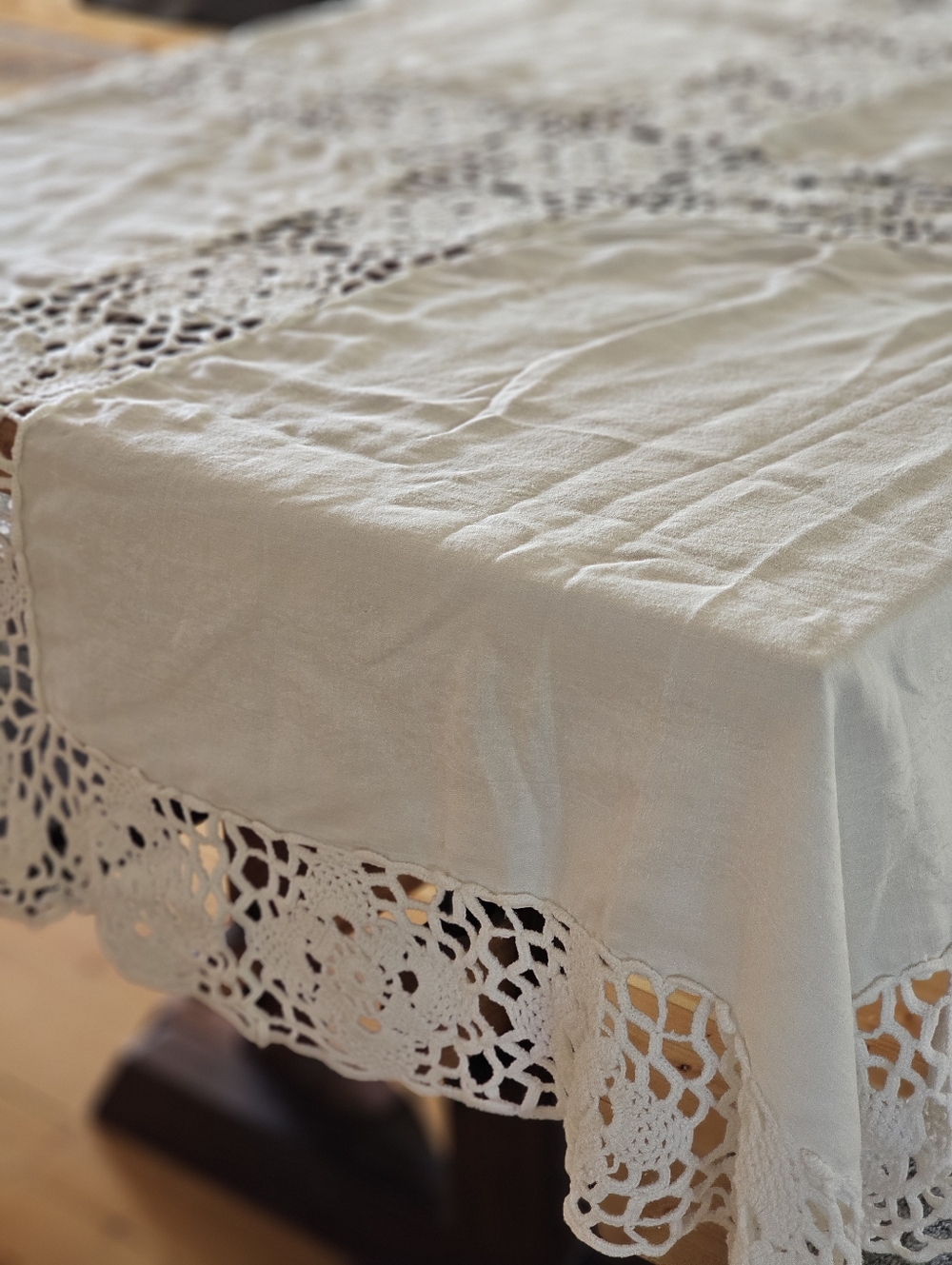 Handmade Crochet Linen Tablecloth in Cream